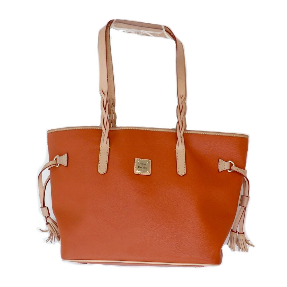 Dooney and Bourke Orange Leather Tote Shoulder Bag Tan Tassle Trim